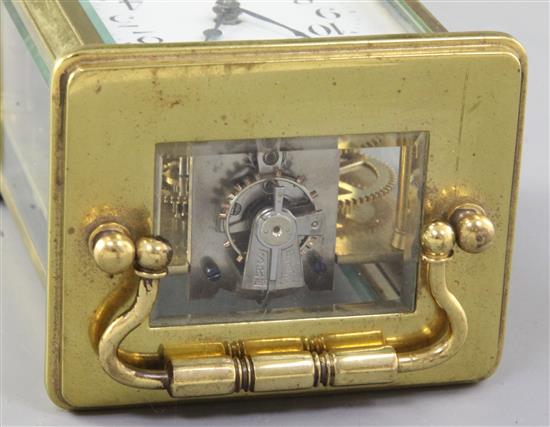 A lacquered brass carriage alarm timepiece, 11.5cm